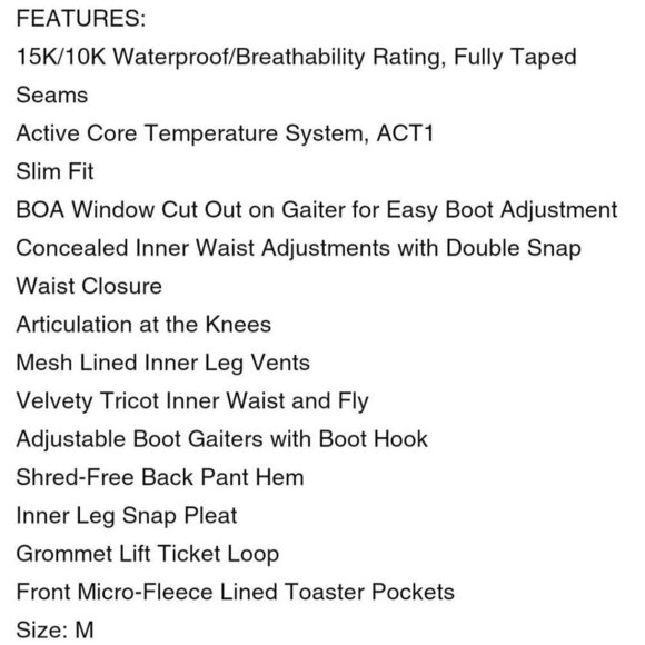 Ride Leschi Slim Fit Snowboard Shell Pants Toasted White Size M - Picture 12 of 12